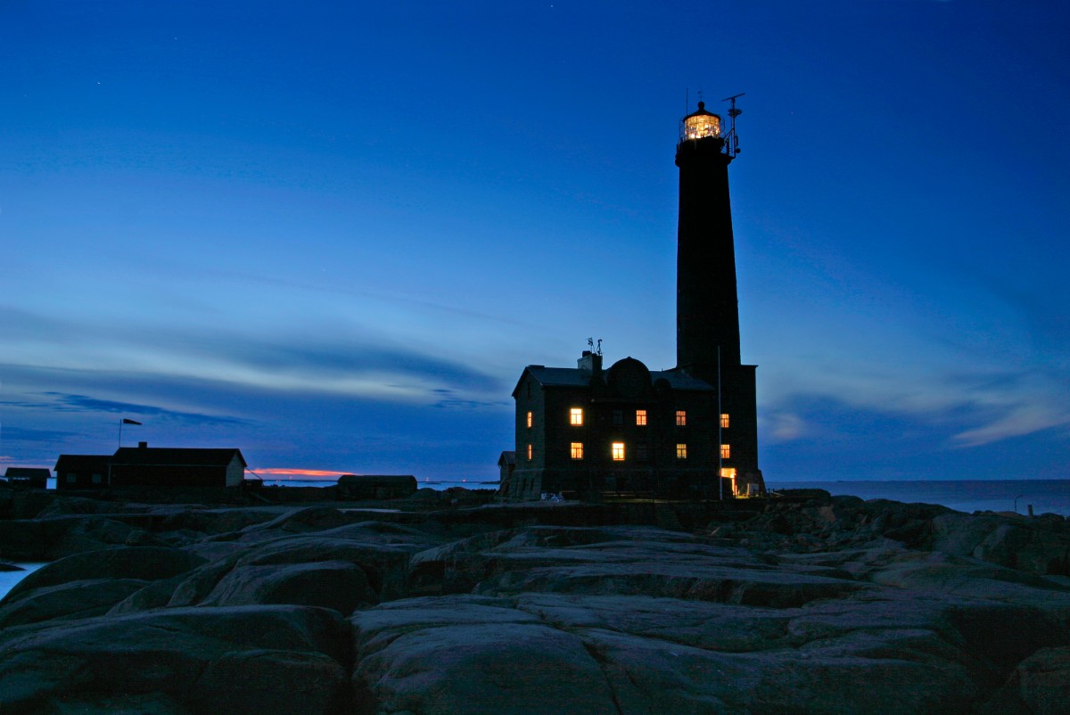 Photo of the lighthouse at night.